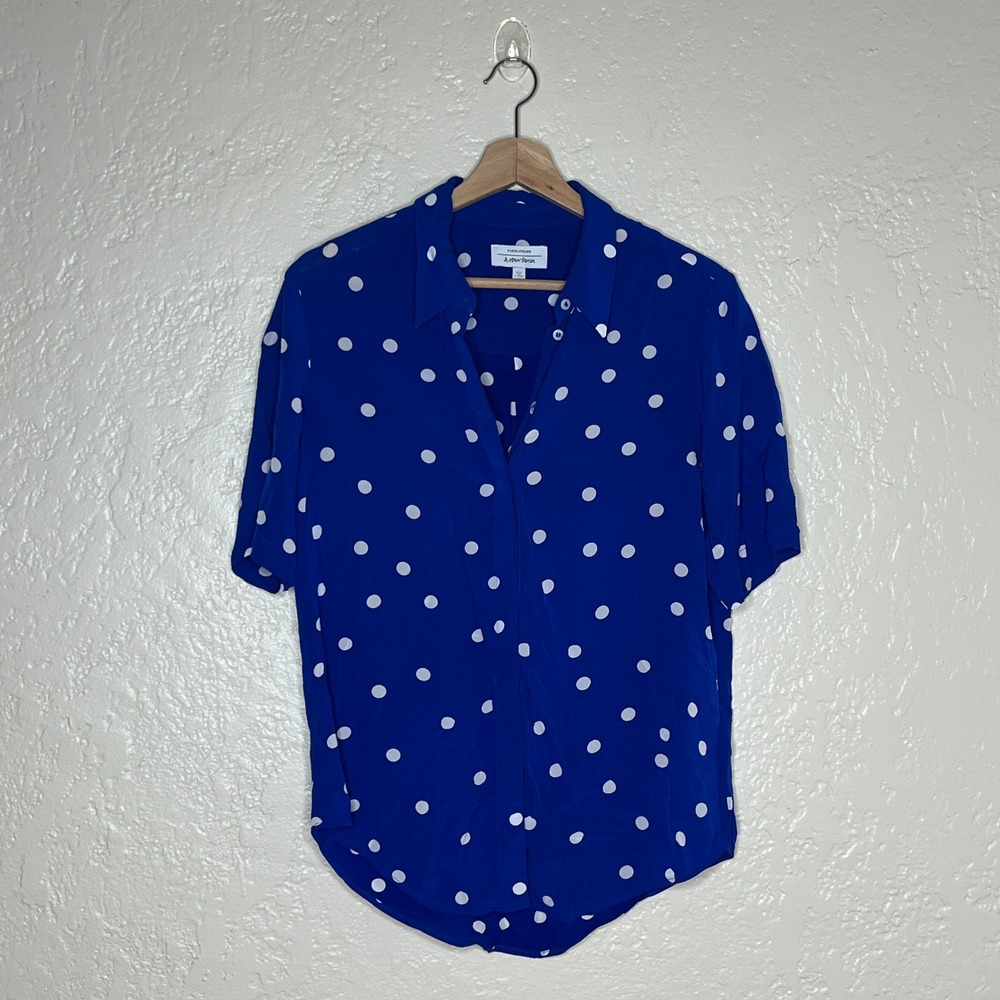 & Other Stories Paris Atelier Blue Polka Dot Short Sleeve Viscose Blouse Sz 2